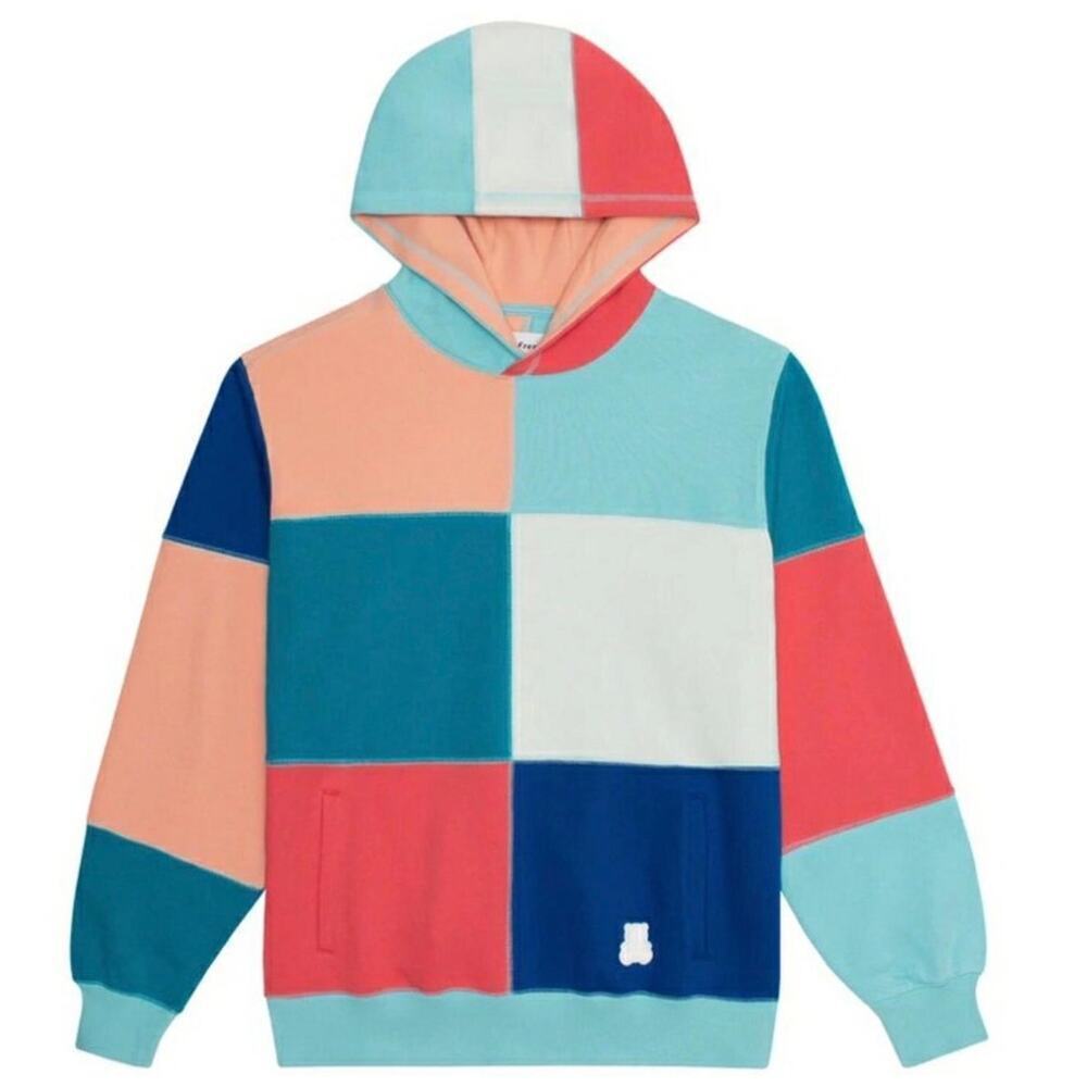 Teddy Fresh Colorblock Patchwork Hoodie Small Multicolor Pullover Streetwear Y2K